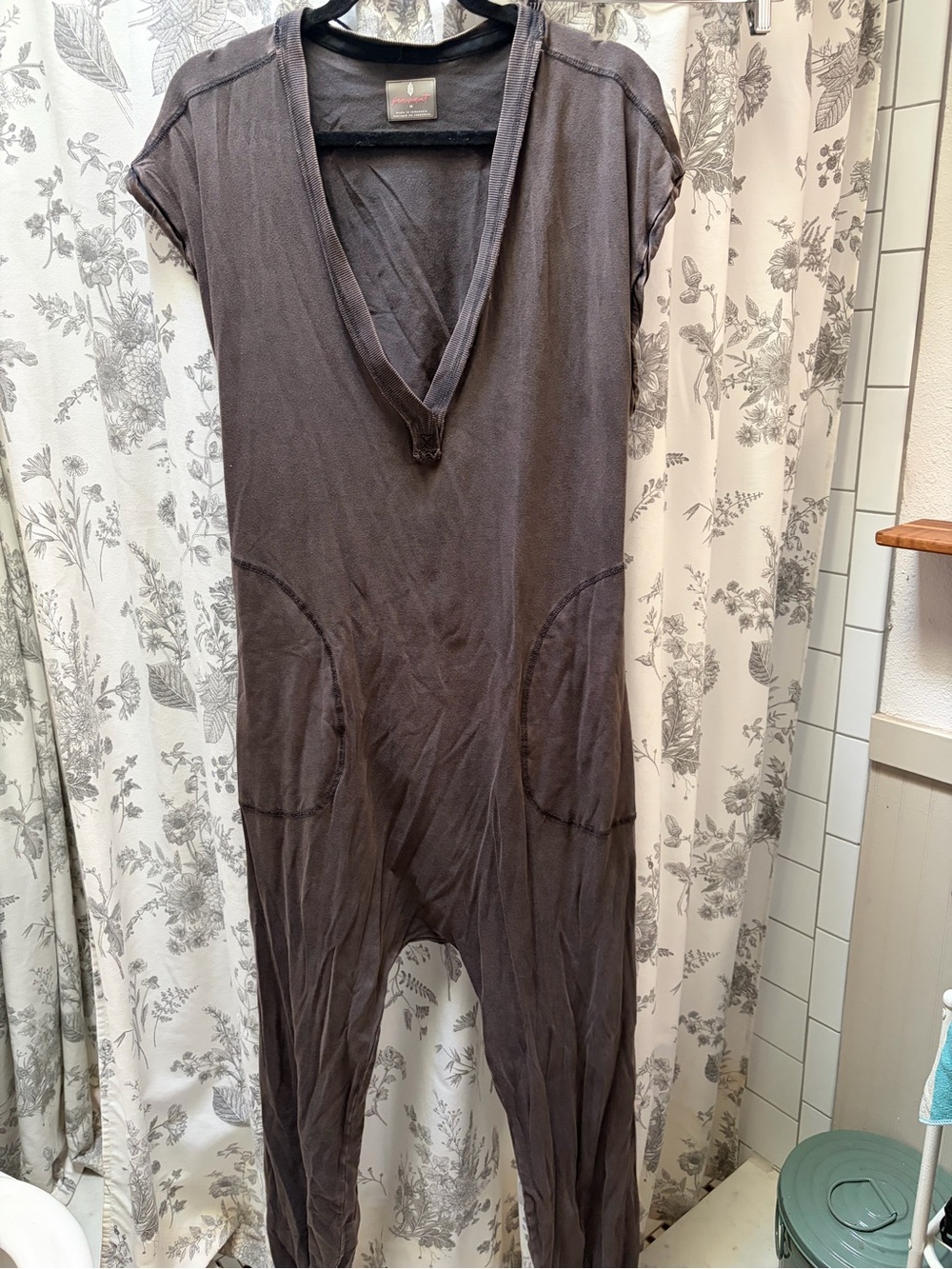 Free people  V-Neck Jumpsuit in Charcoal Gray
